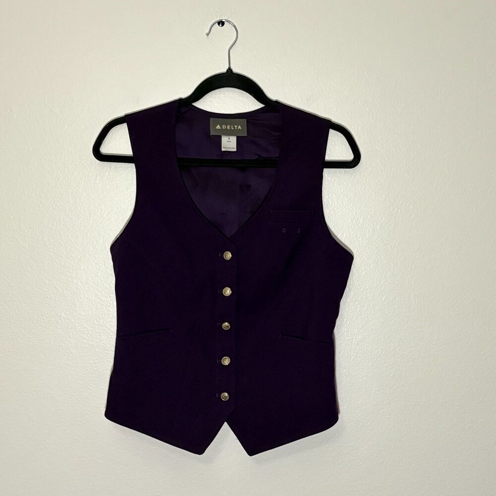 Delta Flight Attendant Vest Purple Size 2 Tall Airline Uniform Wool Blend